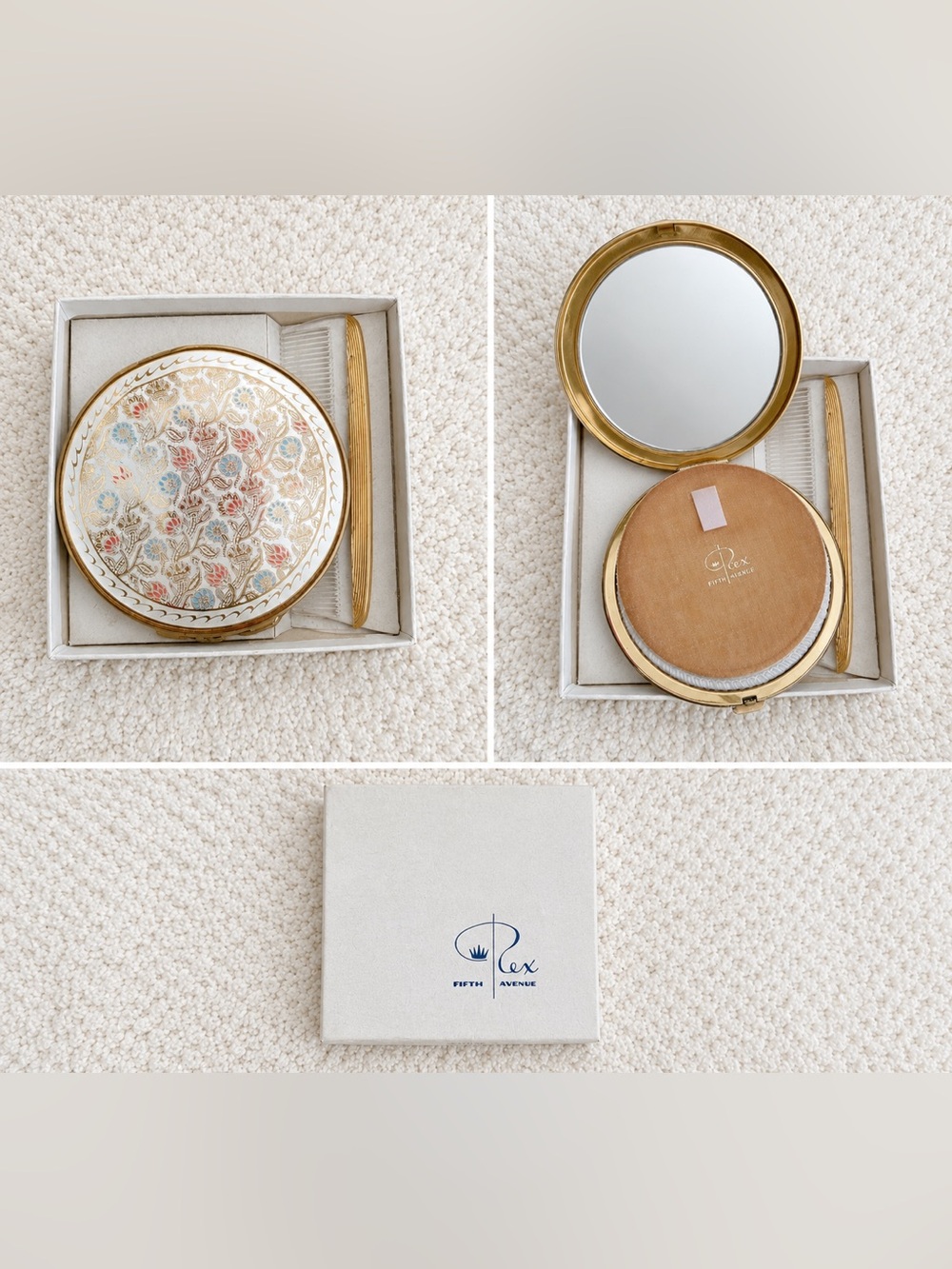 Vintage Rex Fifth Avenue Floral Enamel Powder Compact Mirror With Box